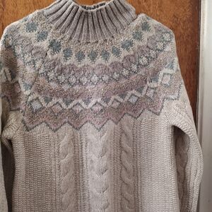 Chico's Beige and Gray Patterned Turtleneck Sweater
